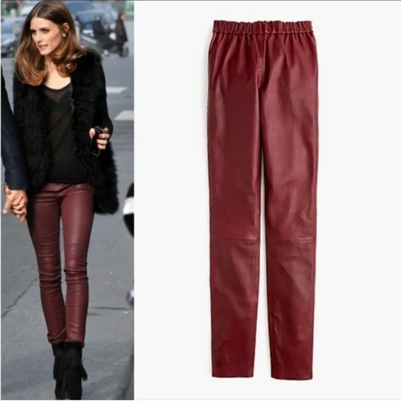 J. Crew Pants - J. Crew Collection oxblood stretch leather pull on skinny pants size 10